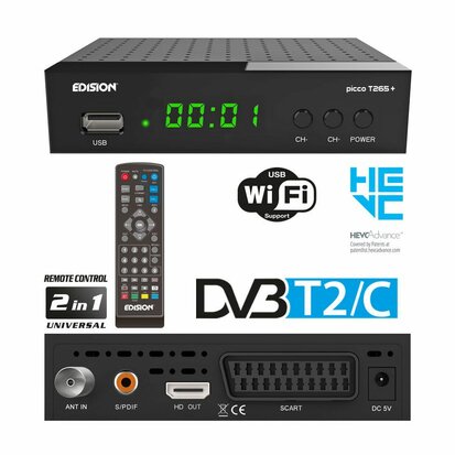 Edision Picco T265+ LED DVB-T2/C H.265 FTA Ziggo/KPN