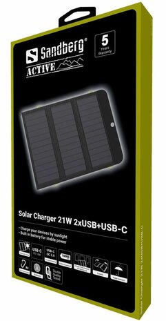 Sandberg Solar Charger 21W 2xUSB+USB-C